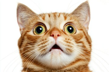 Surprised Expression of Orange Cat Against White Background