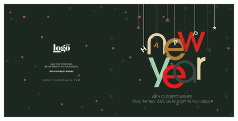 Happy new year premium wish card with leaf style. Happy new Year colorful noel color design.