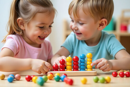 children use wooden abacus beads various colors counting math practice