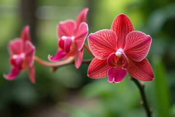 cymbidium orchids bloom botanical garden vibrant red flowers © Galeno