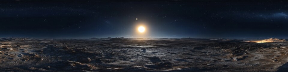 Fototapeta premium Futuristic Landscape of Alien Planet with Distant Sun