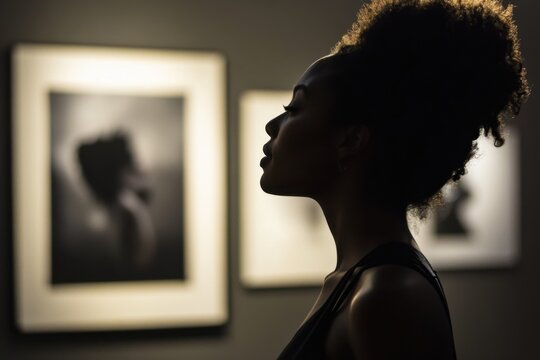 Artist with first gallery showing placement notice, natural studio lighting, emotional moment, with copy space