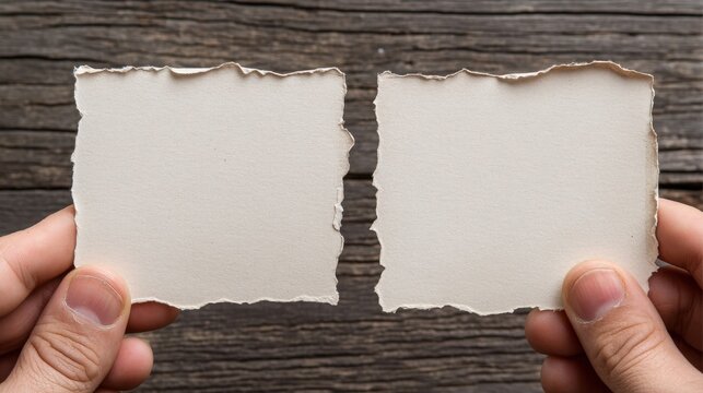 Two Torn Pieces Of Paper Held In Hands
