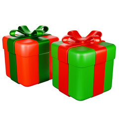 Christmas present green box red box isolated, Christmas present box png, christmas present box 3d icon, Christmas present box symbol, gift box isolated on white