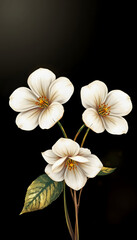 Fototapeta premium Gold accents enhance the beauty of three white flowers, hand-drawn digital illustration