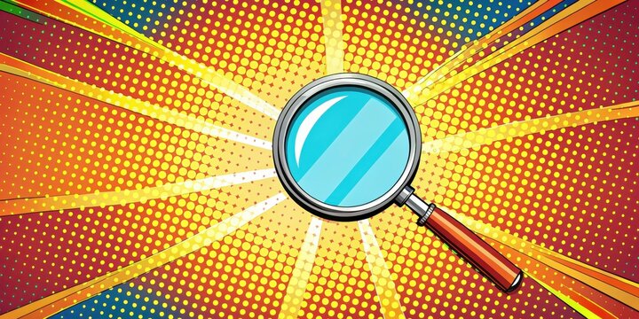 Colorful pop art background with magnifying glass in retro comic style, pop art, retro, colorful, magnifying glass, comic, vibrant