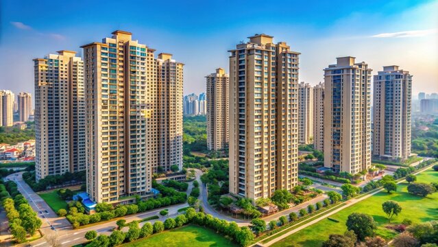 Highrise buildings in Greater Noida, Uttar Pradesh, India, skyscrapers, architecture, urban, cityscape, skyline