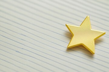 Perfect test paper with A+ grade and gold star sticker, soft overhead lighting, paper texture detail, with copy space