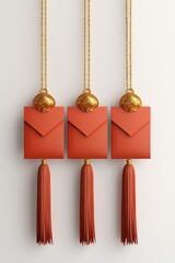 Close-up of traditional red envelopes in festive minimalist decor