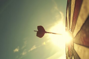 Dart Arrow Hitting Target in Bright Sunlight, Symbolizing Achievement, Focus, and Precision, Ideal for Concepts of Goals, Success, and Motivation