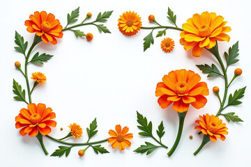 Fototapeta premium orange marigolds create beautiful flat design white backgrounds holiday decorations floral