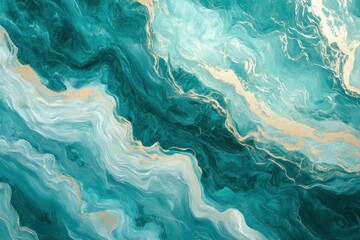 Tranquil Abstract Waves in Shades of Aqua and Teal with Golden Accents &ndash; Serene Background for Modern Art, Decor, and Wellness Themes
