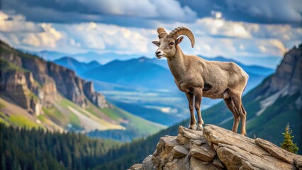 Majestic big horn sheep standing on rocky mountain cliff , wildlife, nature, horns, rugged, majestic
