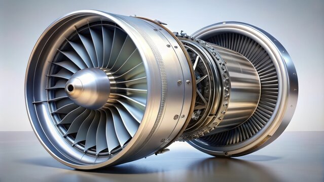 Detailed rendering of a close-up CFM56 turbofan engine, CFM56, turbofan, engine, aircraft, aviation, aerospace, close-up