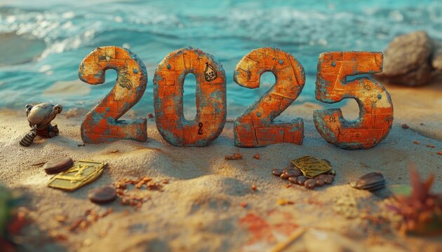 Rusty Number Two Thousand Twenty Five On Beach Sand