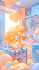 Futuristic Digital Visualization of Economic Modeling and Investment Projections in Minimalist Kawaii Style