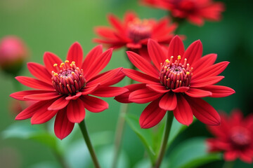 Obraz premium red monarda flowers closely viewed detailed photograph capture showcasing vibrant colors