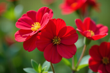 Obraz premium red scarlet geum flowers bloom chilean gardens warm summer