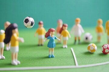 Fototapeta premium Miniature Soccer Players on a Green Field