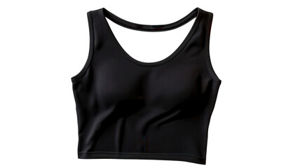 A sleek black crop top on a transparent background ideal for fashion promotions or online clothing stores.