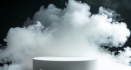 A blank podium with white smoky effect, perfect for product presentation. Created with generative AI technology