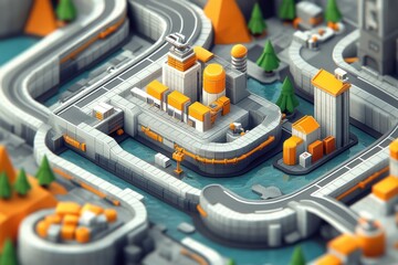 Isometric Industrial Complex on Canal