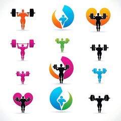 Weightlifting Icons: A vibrant collection of weightlifting icons, perfect for fitness branding, gym logos, and workout apparel.