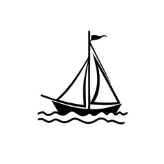 A small sail boat on river icon silhouette on white background