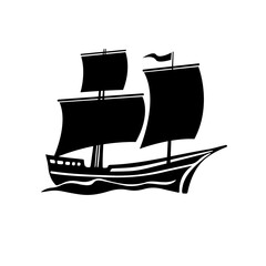 An old sail boat icon silhouette on white background