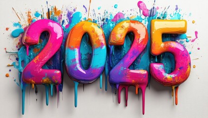 Colorful Paint Dripping 2025 New Year Design