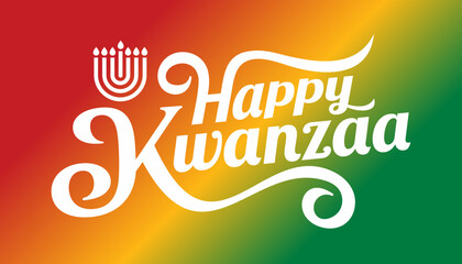 Fototapeta premium Happy Kwanzaa vector poster design, card, banner, flyer with red, yellow, green, gradient abstract background in colors of pan african flag & Happy Kwanzaa hand lettering text