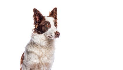 Border collie dog looking away on white background