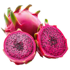 Fresh red flesh dragon fruit, white background.