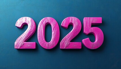 Pink Wooden Numbers Two Zero Two Five Against Blue Background