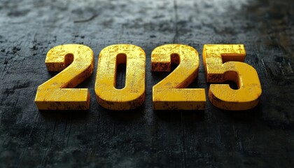 Golden Numbers Two Thousand Twenty Five on Dark Background