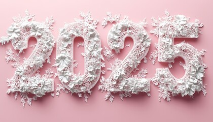 White Floral Numbers Two Zero Two Five on Pink