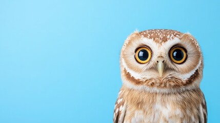 Obraz premium A brown owl with yellow eyes is staring at the camera