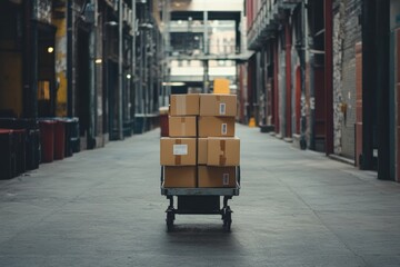 Delivery Cart with Boxes in Urban Environment
