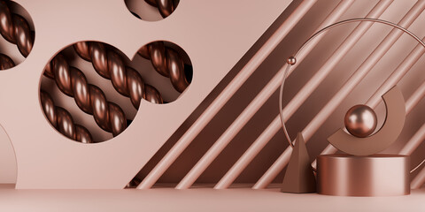 mocha tone Fashion product background stand podium display with blank backdrops.