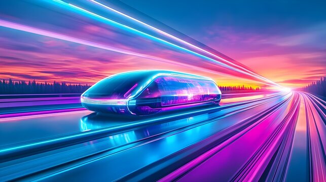futuristic hyperloop train sunset speed - futuristic/sci-fi