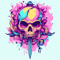 Fototapeta premium Skull and Dagger Chest anime concept full color illustration