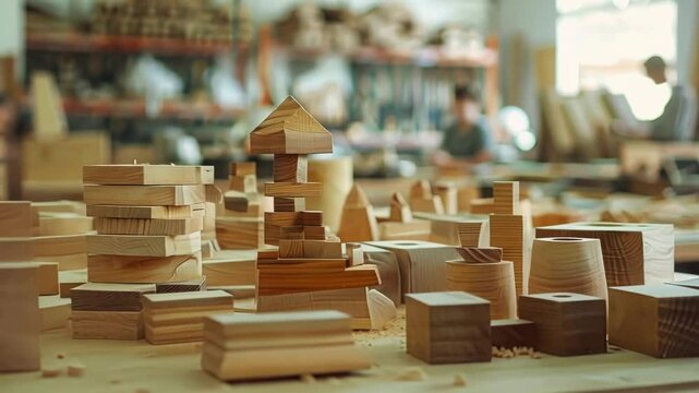 Indistinct objects taking form in a woodworking class