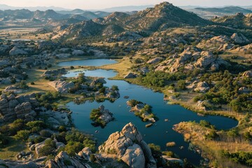 High Definition Image of Aerial View of Wichita Mountains, Oklahoma, with Rugged Terrain