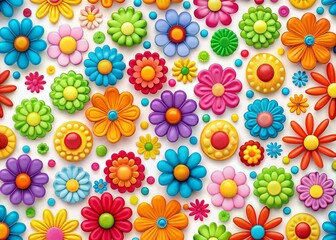 Abstract Flower Shapes in Flat Retro Style for Packaging and Card Designs on White Background, Perfect for Textile and Graphic Design Applications