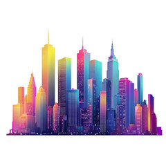 Cityscape Glows: Urban Buildings Isolated on PNG Transparent Background