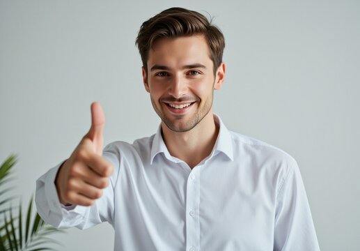 Confident young man Showing Thumbs Up Gesture with a Bright Smile