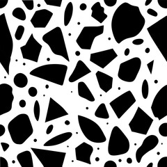 Vector illustration with spots and abstract shapes. Trendy texture seamless pattern. Blank for printing on fabrics or paper