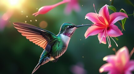 Fototapeta premium Hummingbird and Exotic Flower