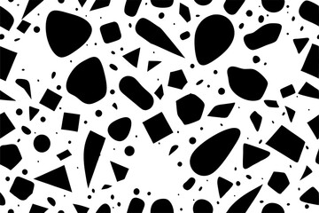 Seamless abstract pattern with black spots. Simple vector texture - white background with black spots. Spotted background, wallpaper, fabric, textile, for wrapping paper, dalmatian print, cow pattern.