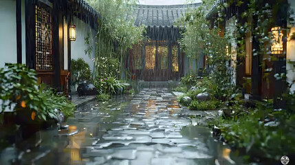 Obraz premium water, garden, pond, river, nature, park, architecture, tree, bridge, lake, landscape, building, japanese, reflection, travel, summer, house, trees, spring, sky, village, japan, stone, pool